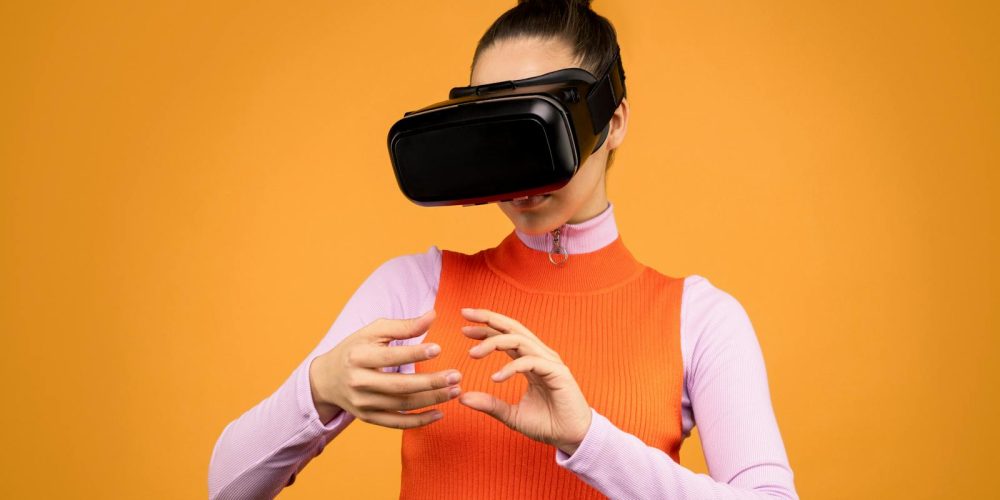 Woman Using Black Virtual Reality Goggles